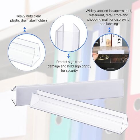 Teling Shelf Label Holder, Clear Plastic 0.875'' x 6'' Shelves Clip Wood Metal Tags Ticket Sign Label Holders for .75'' Thick Shelves Includes Matched Blank Inserts Offices Libraries(15 Pieces) in Saudi Arabia