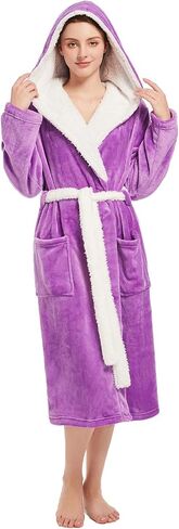 Womens Hooded Robe,Plush Fleece Soft Robe for Women,Cozy Warm Bathrobe,Spa robe With Pockets in Saudi Arabia