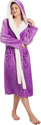 Womens Hooded Robe,Plush Fleece Soft Robe for Women,Cozy Warm Bathrobe,Spa robe With Pockets in Saudi Arabia