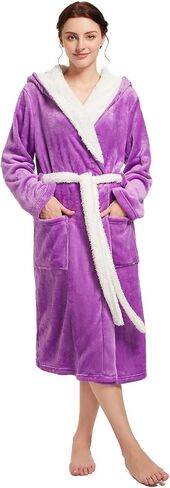 Womens Hooded Robe,Plush Fleece Soft Robe for Women,Cozy Warm Bathrobe,Spa robe With Pockets in Saudi Arabia