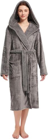 Womens Hooded Robe,Plush Fleece Soft Robe for Women,Cozy Warm Bathrobe,Spa robe With Pockets in Saudi Arabia