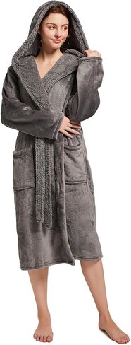Womens Hooded Robe,Plush Fleece Soft Robe for Women,Cozy Warm Bathrobe,Spa robe With Pockets in Saudi Arabia