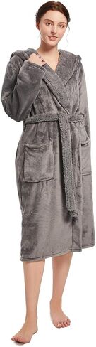 Womens Hooded Robe,Plush Fleece Soft Robe for Women,Cozy Warm Bathrobe,Spa robe With Pockets in Saudi Arabia