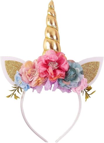 Nishine Glitter Unicorn Headband Simulation Cherry Flower Crown Tiara for Girls Headwear Costume in Saudi Arabia