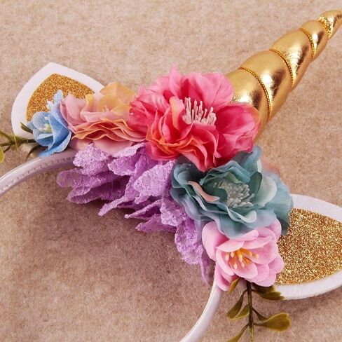 Nishine Glitter Unicorn Headband Simulation Cherry Flower Crown Tiara for Girls Headwear Costume in Saudi Arabia