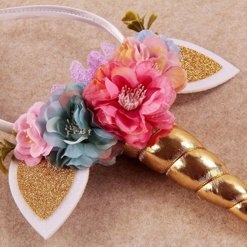Nishine Glitter Unicorn Headband Simulation Cherry Flower Crown Tiara for Girls Headwear Costume in Saudi Arabia