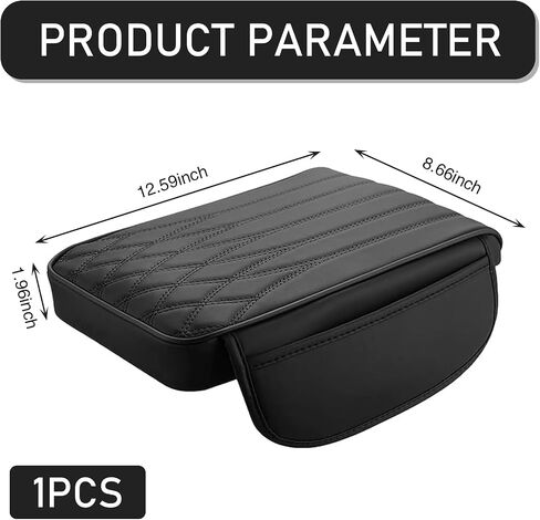 1 PC Car Center Console Armrest Cover, 12.59" x 8.66" x 1.96" Leather + Memory Foam Non-slip Pressure Relief Protective Armrest Pad with Pocket on Both Sides, Suitable for Cars (Black) in Saudi Arabia