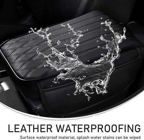 1 PC Car Center Console Armrest Cover, 12.59" x 8.66" x 1.96" Leather + Memory Foam Non-slip Pressure Relief Protective Armrest Pad with Pocket on Both Sides, Suitable for Cars (Black) in Saudi Arabia