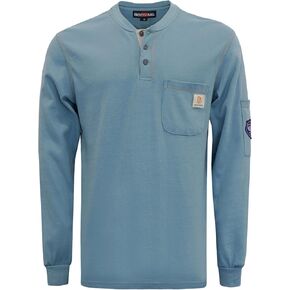 BOCOMAL FR Shirts Flame Resistant Shirts FR T Shirt NFPA2112/CAT2 7oz Men's Long Sleeve Fire Retardant Henley Shirts