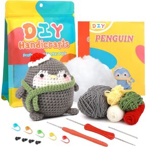 Apgooface Crochet Kit for Beginners, Easy Crochet Kit for Kids Adults, Crochet Starter Kit with Step-by-Step Video Tutorials, DIY Animal Flower Crochet Kit with Hook, Yarn (Dinosaur)