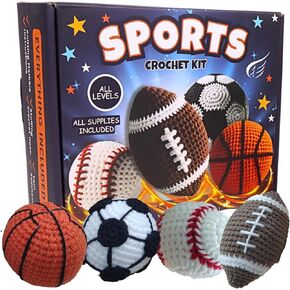 Needzo Sports Ball Keychain Crochet Kit for Beginners, Amigurumi Soccer, Baseball, Basketball, and Football, All Supplies Included, Step-by-Step Video Tutorials