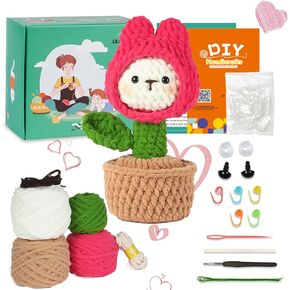 ZBAN Crochet Kit for Beginners,Crochet Kit Christmas Gifts with Step-by-Step Video Tutorials,Beginner Crochet Kit Handmade Gift for Anniversary,Birthday Christmas Gift(Tulip Bunny)