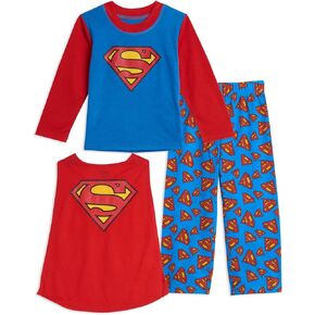 DC Comics Justice League Superman Toddler Boys Pajama Shirt Pants and Cape 3 Piece Set Blue 4T