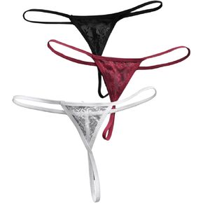 MakeMeChic Women's 3 Pack Thongs Floral Lace Low Rise Panties Lingerie Underwear
