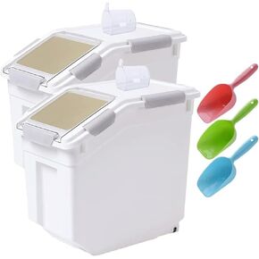 Mairuker 2 Pack Large Flour Storage Container Bucket with Lid 14L/30lb, BPA FREE Plastic Airtight Rice Storage Bin Pantry and Kitchen Food Organization Barrel for Sugar, Cereal (Blue)