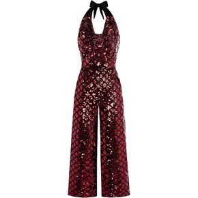 Belle Poque Women Sequin Jumpsuits High Waisted Jumpsuits Backless Long Wide Leg Jumpsuit Romper
