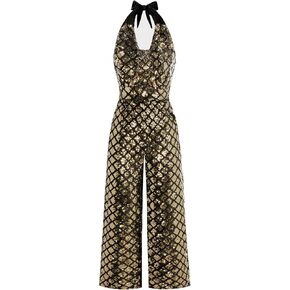 Belle Poque Women Sequin Jumpsuits High Waisted Jumpsuits Backless Long Wide Leg Jumpsuit Romper