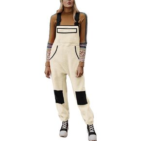 Yousify Women's Fleece Warm Overalls Winter Casual Jumpsuits with Pockets Ski Bibs Snow Pants S-2XL