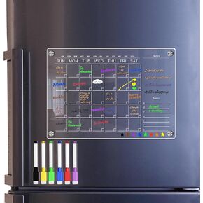 Magnetic Acrylic Calendar for Fridge, Reusable Acrylic Calendar for Fridge - 6 Markers - Strong and Clear 12" x 16" Calendar Planner (Monthly Calendar)