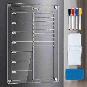 Acrylic Magnetic Calendar for Refrigerator 12"x16", 3 in 1 Vertical Dry Erase Calendar for Fridge, Clear Magnetic Monthly Calendar to Do Shopping Chart List Board (Monthly)