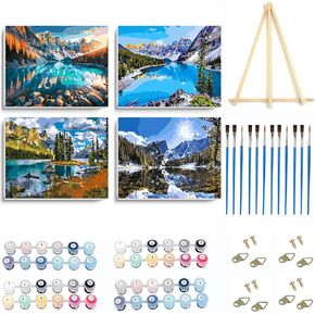 Meothan Framed Paint by Numbers Kits for Adults, Fall Forest Paint by Number for Adults Beginners, Landscape Paint by Numbers Kits on Canvas with Framed for Home Wall Decor 12x16inch (with Easel)