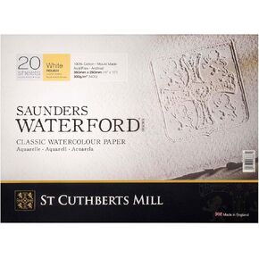 St. Cuthberts Mill Saunders Waterford Watercolor Paper Block - 14x10-inch White 100% Cotton Watercolor Paper - 20 Sheets of 140lb Rough Watercolor Paper for Gouache Ink Acrylic Charcoal and More