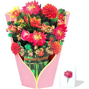 Dahlia Paper Pop Up Card,Greeting Card for Birthday, Thinking of You, Birthday Card, Love Card, Valentine Cards, Thank You Card, Bouquet Flowers Includes Envelop
