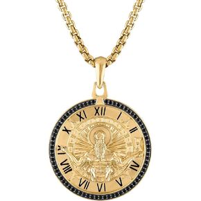 Bulova Jewelry Men's Chronos; God of Time 14K Gold Plated Sterling Silver Pendant and Rounded Box Link Chain Necklace,Length 24-26" Style:BVP1030-YSAA