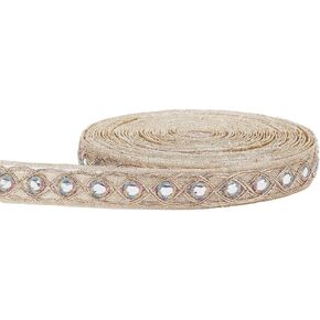 MAYJOYDIY Tan Round Shiny Mirror Lace Mirror Braid Trim 10 Yards×1 Inch Embroidered Trim Ribbon Trim Embroidery Ribbons Border for DIY Costume Sewing Craft Curtain Lampshades Dresses Bags Decor