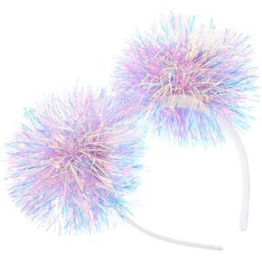 Beavorty Foil Strips Pom Pom Headband Tinsel Head Bopper with Pom Pom Fluffy Ball Hair Loop Cosplay Hair Accessories