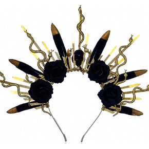 LaVenty Black Rose Medusa Headpiece Medusa Crown Skull Snake Headband Medusa Costume Accessories Goddess Costume Women Halloween Christmas Party Costume