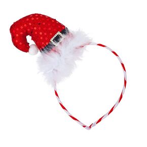 Lux Accessories Little Red Sequins Santa Claus Hat White Fur Stripes Headband
