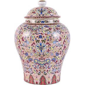 جرة زنجبيل ملونة بالمينا مع غطاء، جرة زخرفية على الطراز الصيني لديكور المنزل، متوفرة في 4 ألوان نابضة بالحياة (وردي)