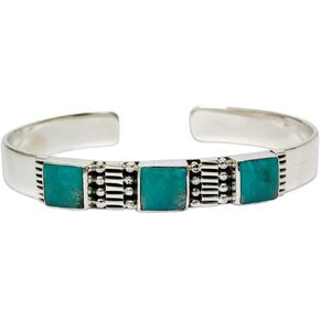 NOVICA Artisan Handcrafted Turquoise Cuff Bracelet | Taxco Silver Natural Sterling | Combination Finishing Bangles | Hypoallergenic | Lead & Nickel Free | Mexico ' Aztec Elegance' 6.25"L (end to end)