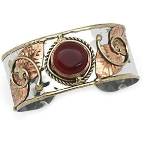 Janya Collection Mixed Metal Cuff Bracelet - Red Onyx