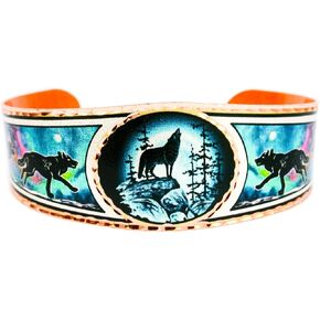 FRONT LINE JEWELRY Wolf Bracelets for Unisex Open-ended Copper Cuff Wildlife Art Wolf on a Ledge Wolf Jewelry Wolf Gifts for Her, Wolf Gifts for Him Gifts for Wolf Lovers