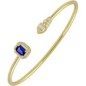 Ruby Emerlad Sapphire 14K Gold Plated Cuff Bracelet with Simulated Diamond - Open Cuff Bangle Gifts for Mom -14K Yellow Gold Plated Cuff Bracelet - Gifts for Her