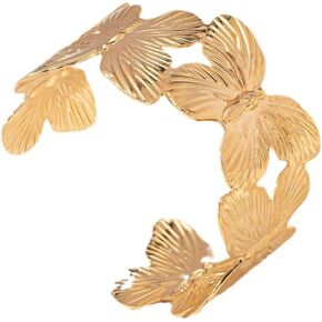 CJIAYUJEW Chunky Golden Flower Bracelet Vintage Gold Butterfly Bracelet Gold Declaration Flower Open Cuff Bracelet for Women Fashion Jewelry