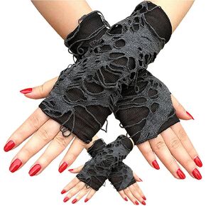 Halloween Skeleton Gloves for Women Men Stretchy Knitted Fingerless Hand Warmer