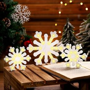 Baquler 3 Pcs Christmas Winter Snowflake Table Signs LED White Standing Wooden Snowflakes for Crafts Snowflake Decor Snowflake Decorations Christmas Snow Flakes for Country Farmhouse Home Photo Props