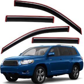 Lightronic WV194063 in-Channel Side Window Visor Deflector Vent Rain Guard, Dark Smoke, 4-Pieces Set, Fits 2008-2013 Toyota Highlander, 2008-2013 Toyota Highlander Hybrid