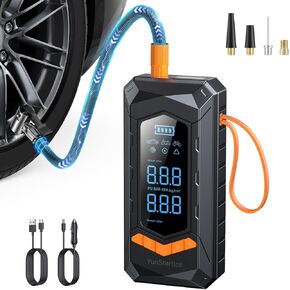 Tire Inflator Portable Air Compressor, 150PSI Portable Air Pump for Car Tires Cordless Tire Pump with LCD Digital Pressure Gauge & LED Light for Motorcycle, Bike, Ball, Car Accessories