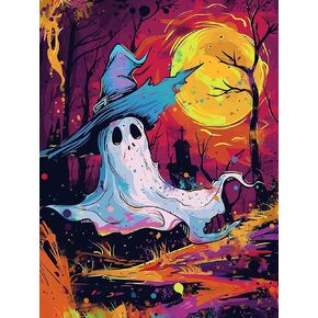 Diymood DIY Halloween 5D Diamond Painting Kits for Adults Ghost - Paint with Diamond Art Kits for Adults Full Drill Round Canvas Mosaic Beginner Home Wall Decor Gift 12x16 inch z3