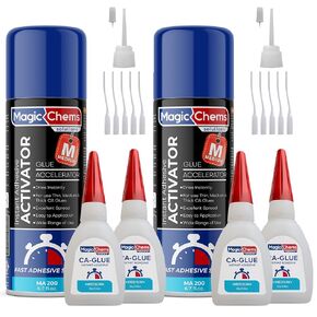 CA Glue with Activator (4 x 0.8 oz + 2 x 6.7 fl oz), Cyanoacrylate Glue and Activator, Super Glue with Activator, CA Glue and Accelerator (2 Pack)