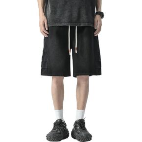 DOSLAVIDA Mens Jean Shorts Regular Fit Denim Shorts Elastic Waist Summer Beach Shorts Stylish Baggy Short Jeans
