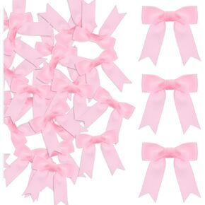 50 Pcs 3in Pink Bows Decor Grosgrain Ribbon Twist Tie Bows for Crafts Pink Christmas Decor for Girls Premade DIY Mini Bows for Gift Wrapping Party Decorations