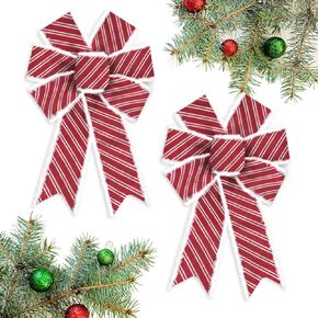 2 PCS Christmas Bows for Wreath, Santa Christmas Wreath Bows for Front Door Wall Fence Decor Red Christmas Tree Topper Bows for Christmas Winter Party Home New Year Decoration Supplies
