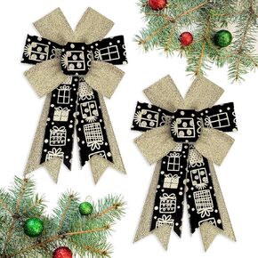 2 PCS Christmas Bows for Wreath, Santa Christmas Wreath Bows for Front Door Wall Fence Decor Red Christmas Tree Topper Bows for Christmas Winter Party Home New Year Decoration Supplies
