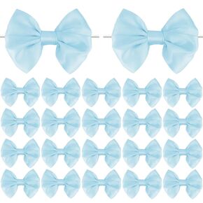Light Blue Bows Twist Tie Bows, 20 Pcs Satin Twist Tie Bows for Treat Bag Satin Ribbon Tie Bows Premade Bows for Cake Pops Wedding Bridal Shower Baby Shower