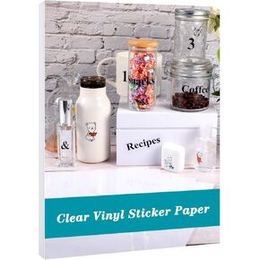 Clear Sticker Paper for Inkjet Printers, 20 Sheets Transparent Printable Vinyl Paper Sticker Label for DIY Crafts Personalized Decals, 8.5 x 11 Inch(Matte Clear)